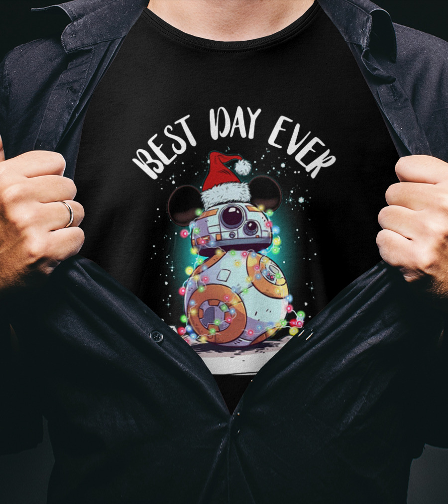 Best Day Ever BB 8 Droid Star Wars Santa Hat Mickey Ears Holiday Lights T-Shirt