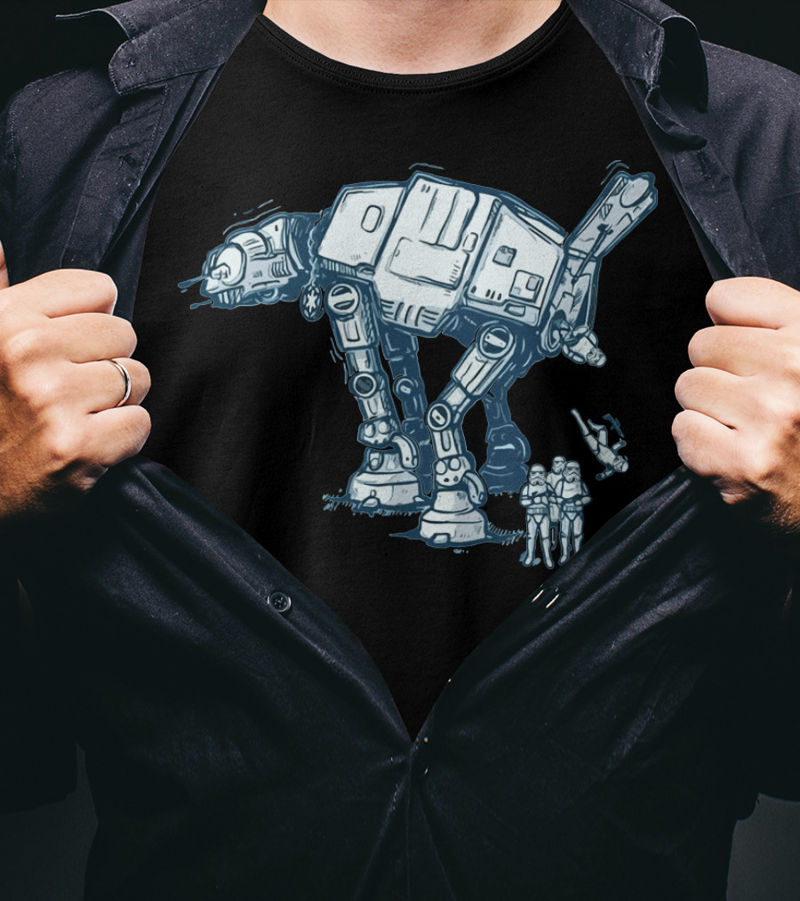 Funny AT AT Star Wars Droids With Stormtroopers And Imperial Walker T-Shirt