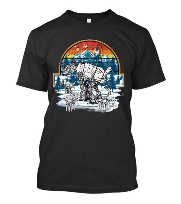 Retro Vintage AT AT Droids Star Wars Hoth Battle Sunset Scene T-Shirt