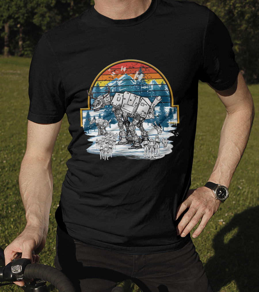 Retro Vintage AT AT Droids Star Wars Hoth Battle Sunset Scene T-Shirt