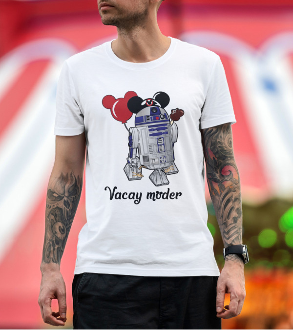 Premium T-Shirt: Vacay Mode R2 D2 Droids Star Wars Mickey Balloon Ice Cream T-Shirt Vacay Mode R2 D2 Droids Star Wars Mickey Balloon Ice Cream T-Shirt