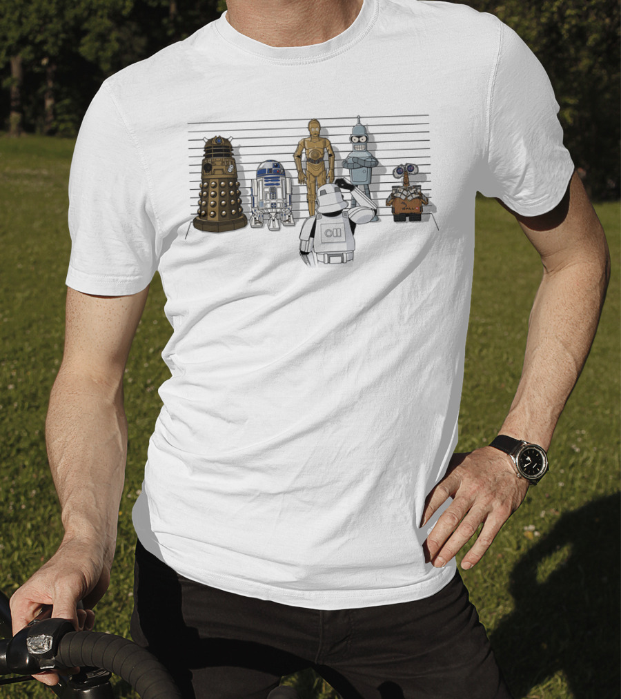 Not What You're Looking For Droids Star Wars Dalek R2D2 C3PO Bender Wall-E Robot Lineup T-Shirt