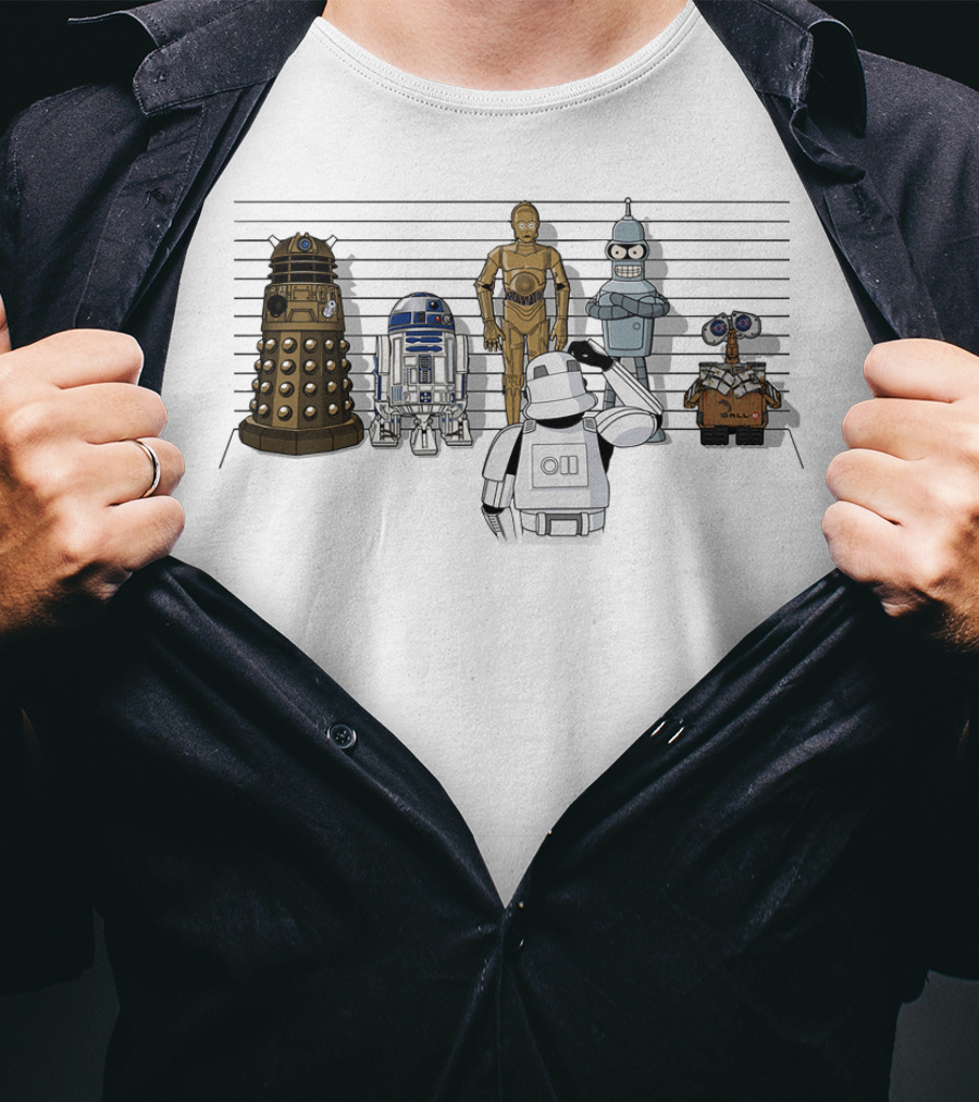 Not What You're Looking For Droids Star Wars Dalek R2D2 C3PO Bender Wall-E Robot Lineup T-Shirt