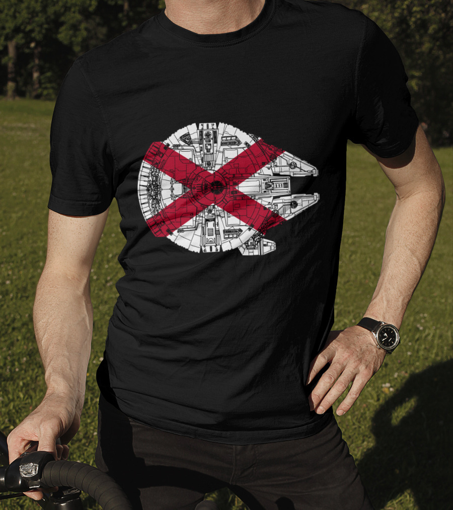 Alabama Flag Overlaid On The Millennium Falcon T-Shirt