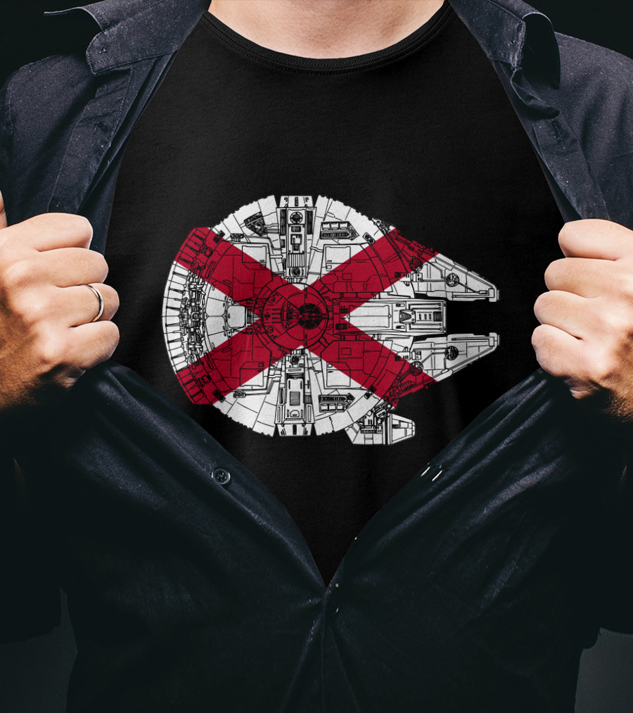 Alabama Flag Overlaid On The Millennium Falcon T-Shirt