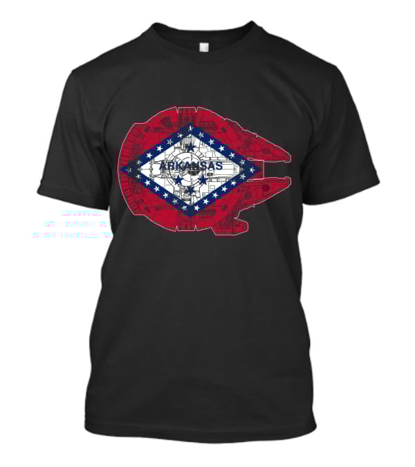 Arkansas Flag Overlaid On Millennium Falcon T-Shirt