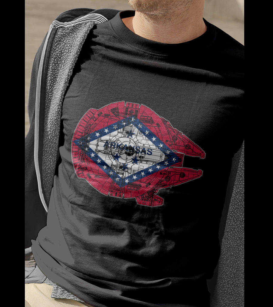 Arkansas Flag Overlaid On Millennium Falcon T-Shirt