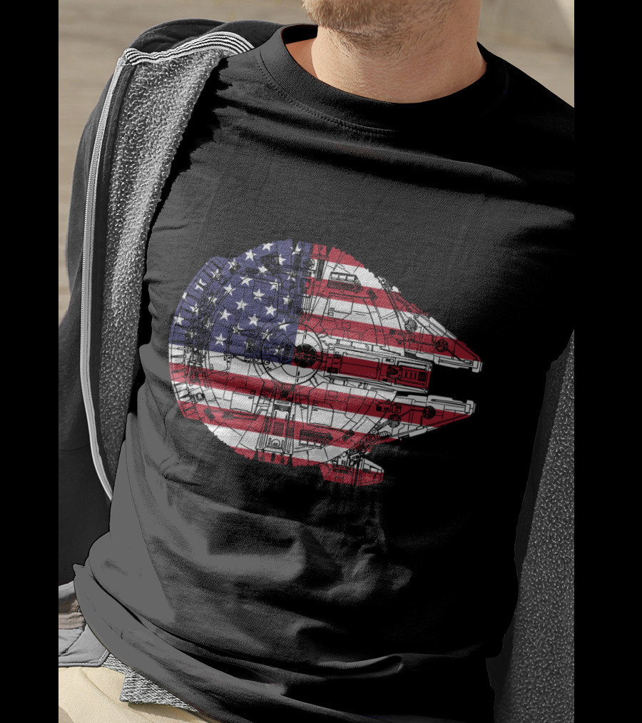 USA Flag Millennium Falcon Iconic Spaceship T-Shirt