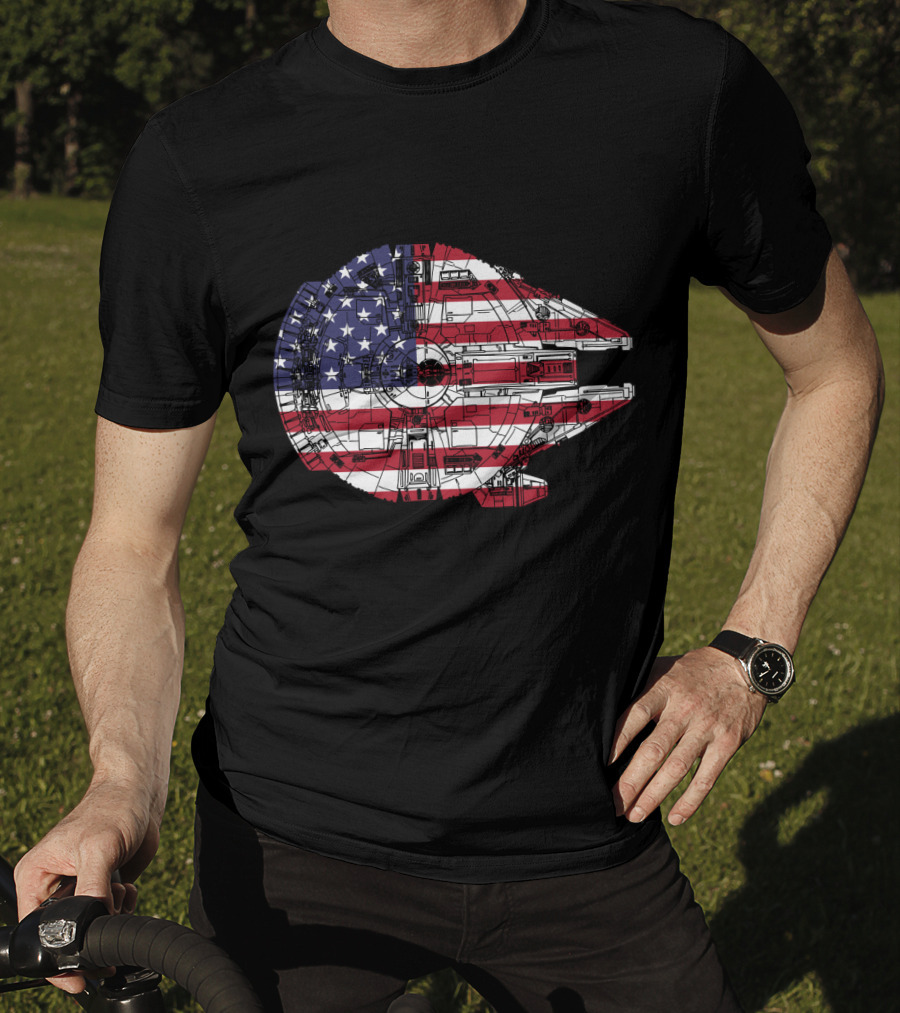 USA Flag Millennium Falcon Iconic Spaceship T-Shirt