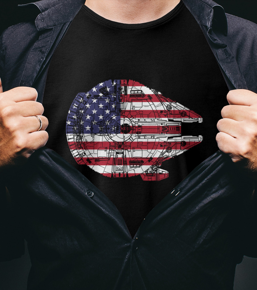 USA Flag Millennium Falcon Iconic Spaceship T-Shirt