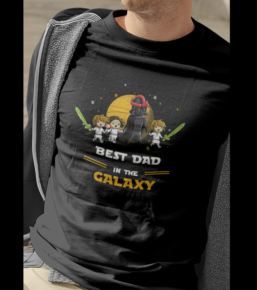 Best Dad In The Galaxy Two Sons One Daughter Father's Day Star Wars T-Shirt