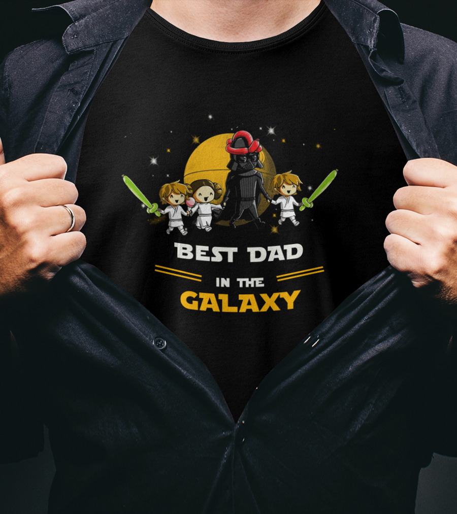 Best Dad In The Galaxy Two Sons One Daughter Father's Day Star Wars T-Shirt