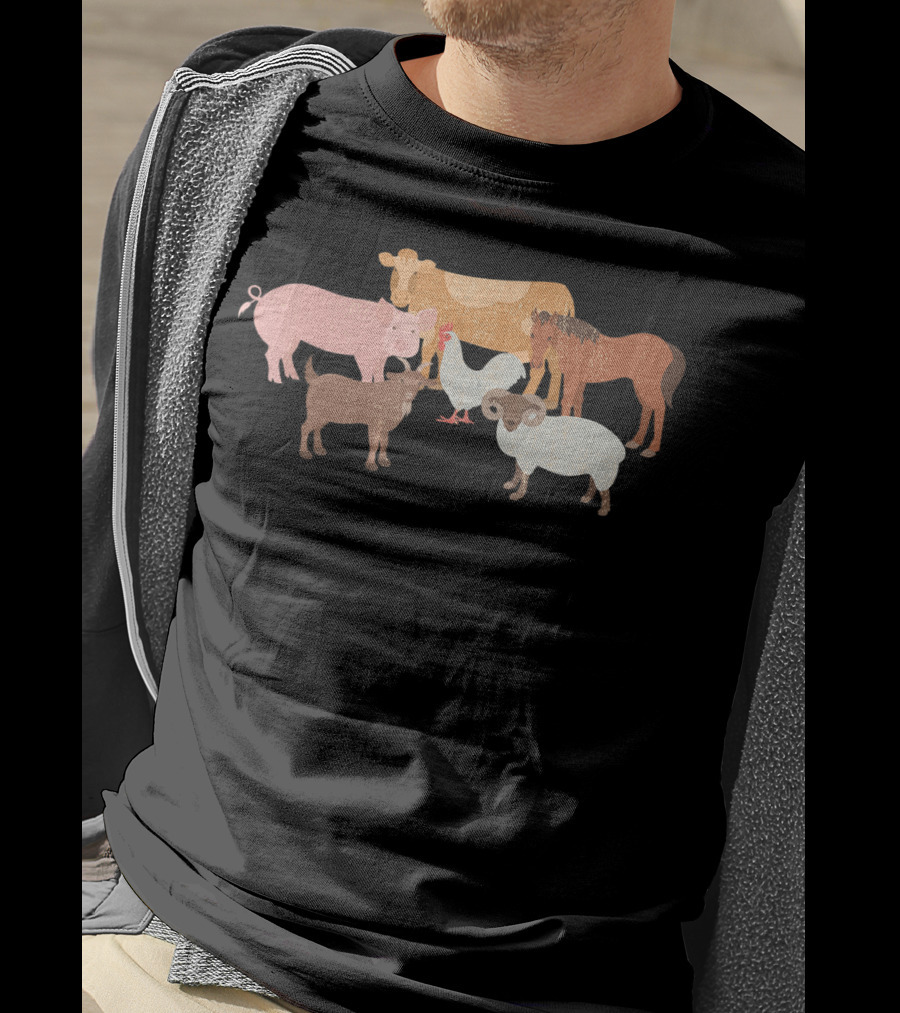 Cute Farm Animals Cow Pig Chicken Horse Sheep Goat T-Shirt