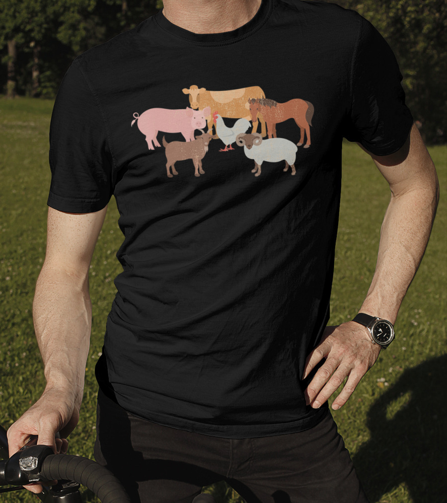 Cute Farm Animals Cow Pig Chicken Horse Sheep Goat T-Shirt