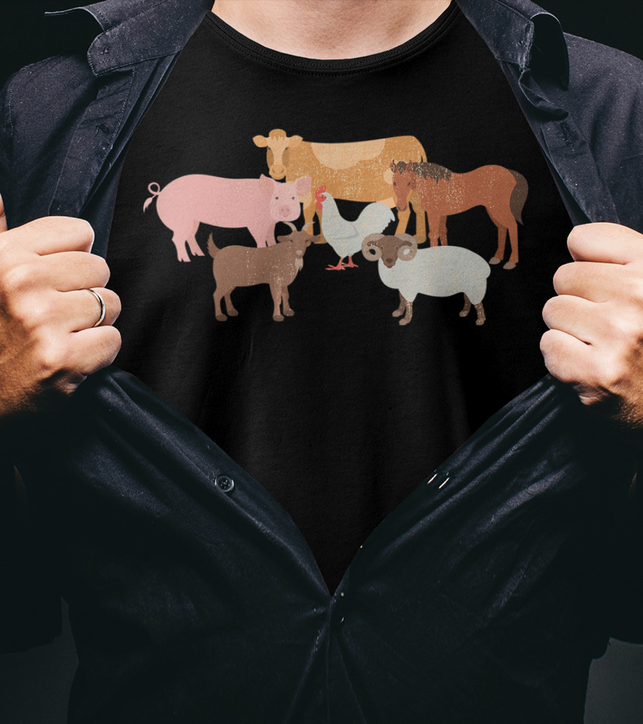 Cute Farm Animals Cow Pig Chicken Horse Sheep Goat T-Shirt