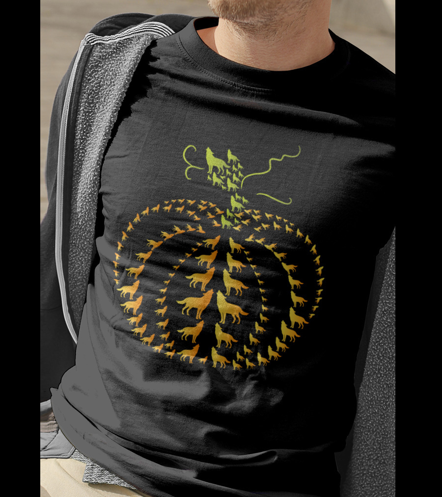 Pumpkin Wolf Howling Wolves Pattern Mens Womens For Wolf Lovers T-Shirt