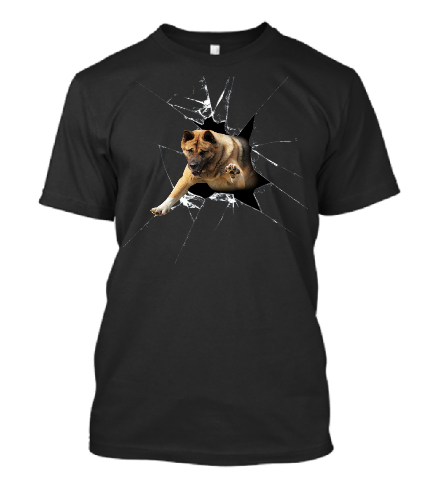 Akita Broke The Glass Dog Breaking Through Shattered Window T-Shirt