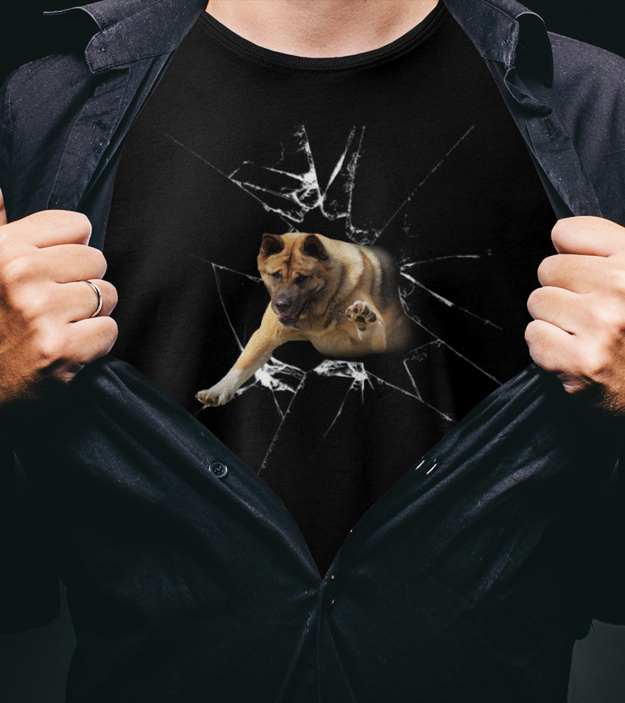 Akita Broke The Glass Dog Breaking Through Shattered Window T-Shirt