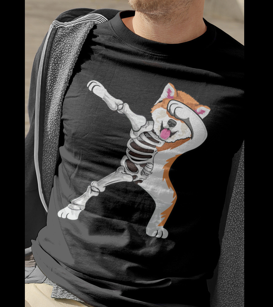 Akita Dog Skeleton Dabbing Halloween T-Shirt