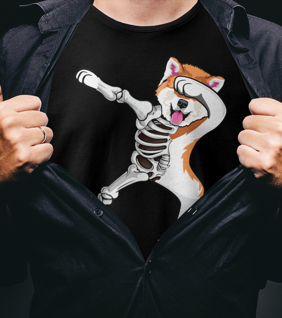 Akita Dog Skeleton Dabbing Halloween T-Shirt
