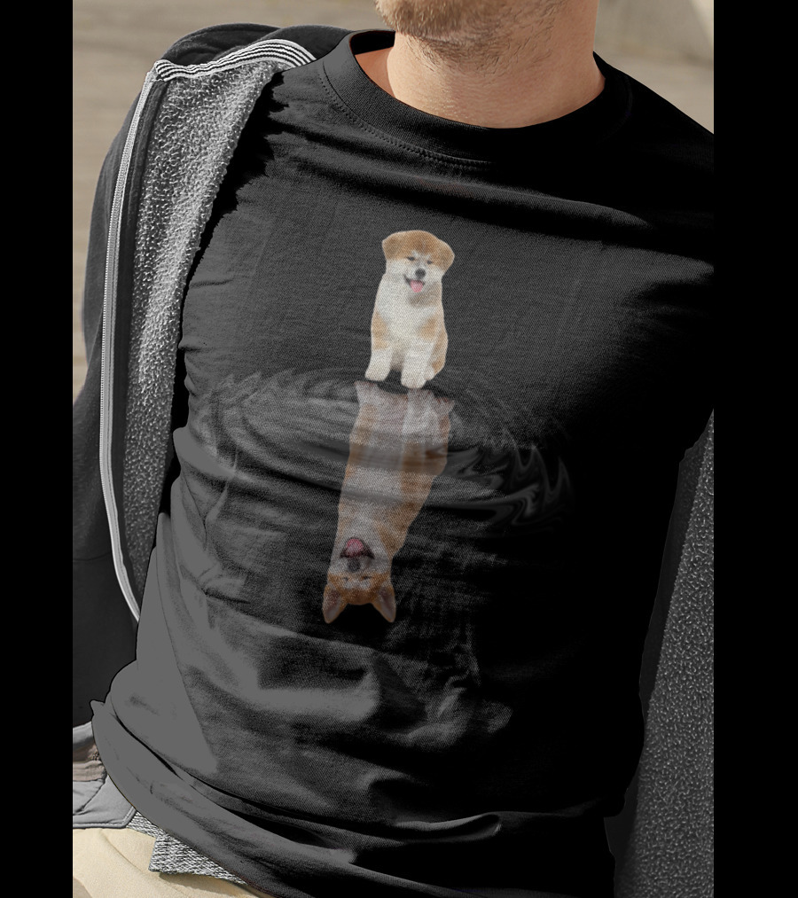 Akita Mirror Reflection With Puppy And Water Surface T-Shirt