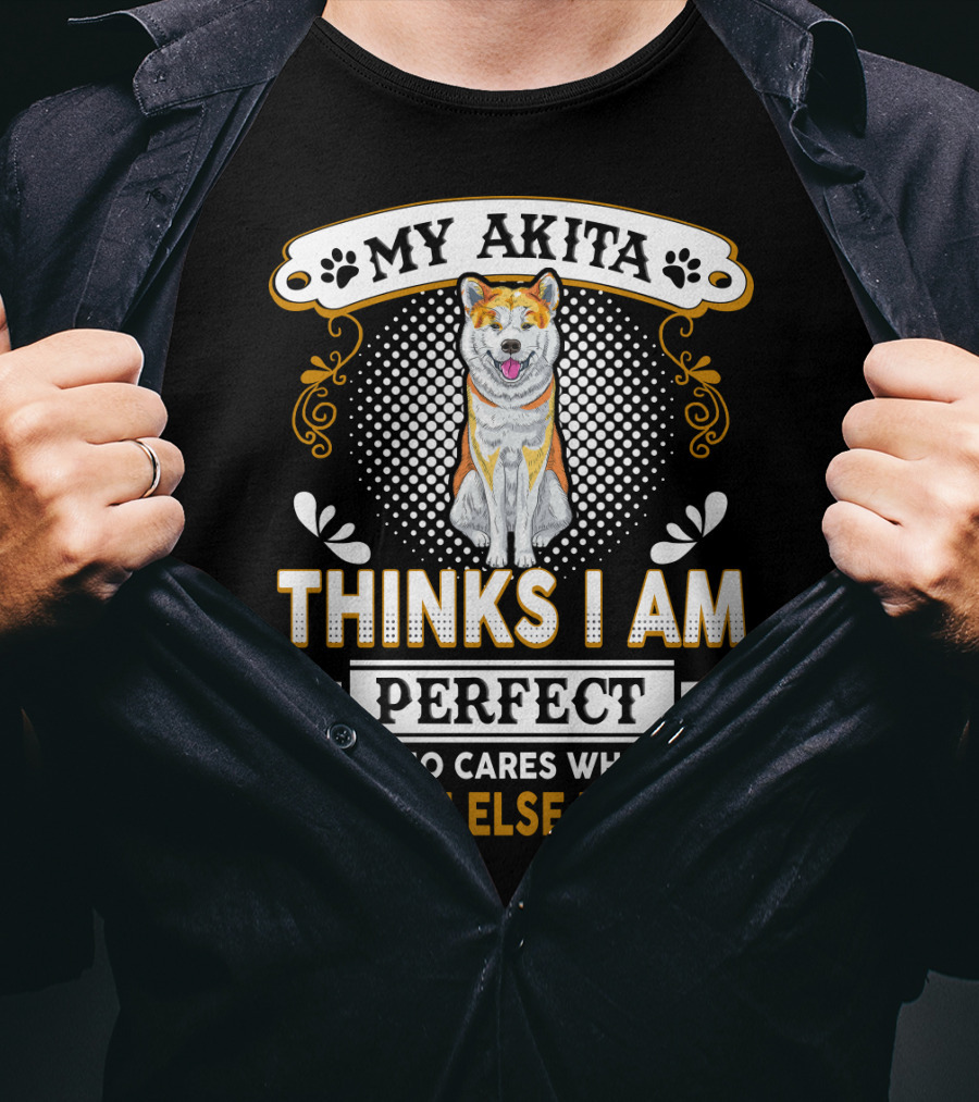 My Akita Thinks I Am Perfect Who Cares What Anyone Else Thinks T-Shirt