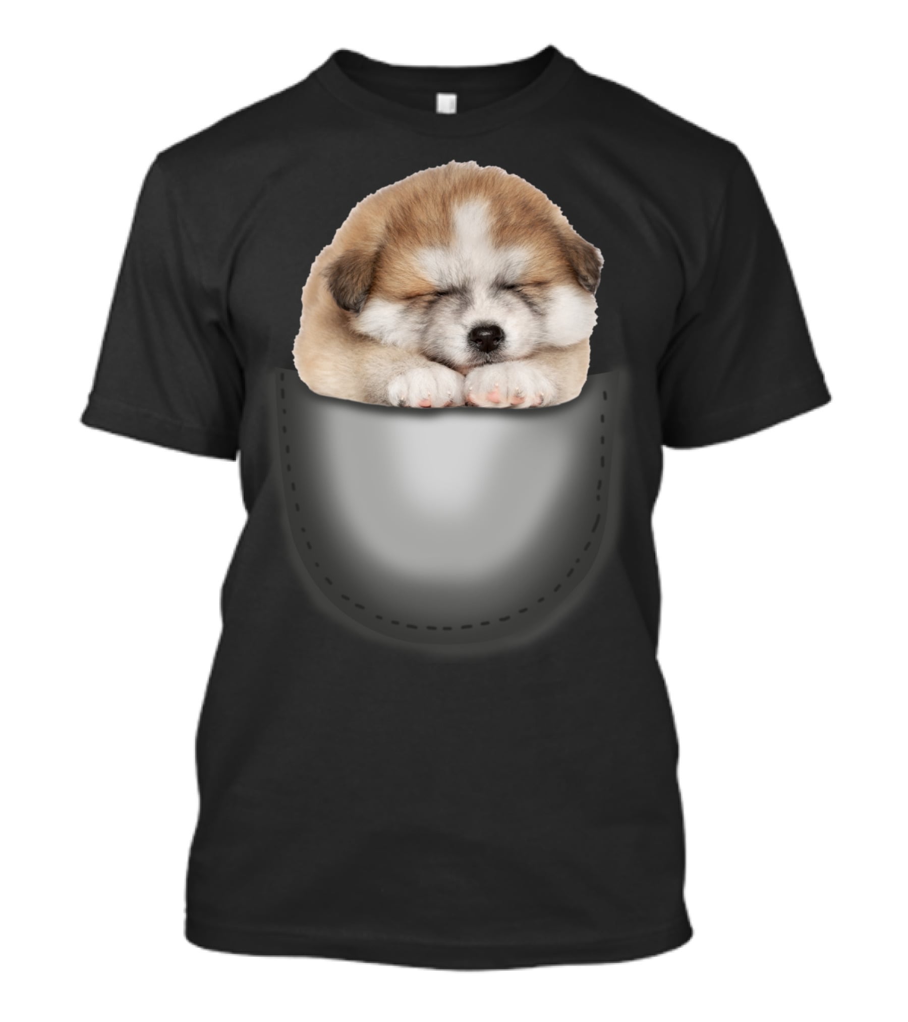 Sleeping Akita Puppy In Pocket T-Shirt