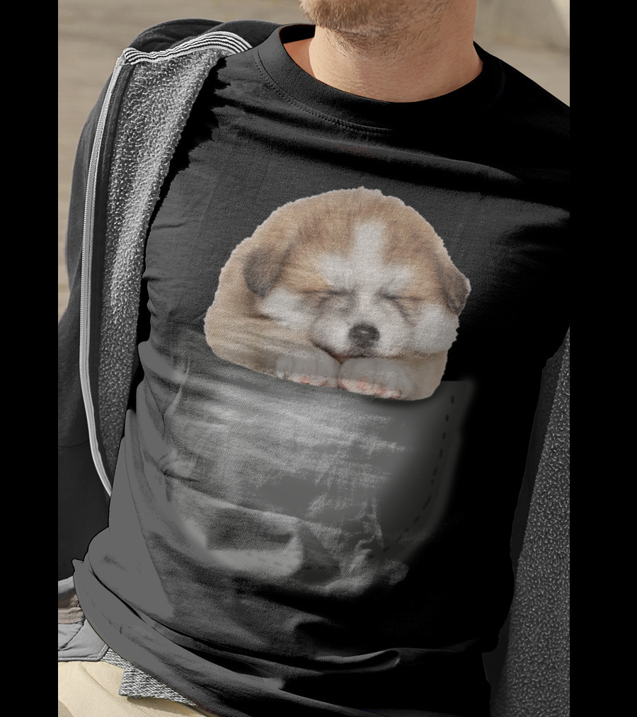 Sleeping Akita Puppy In Pocket T-Shirt