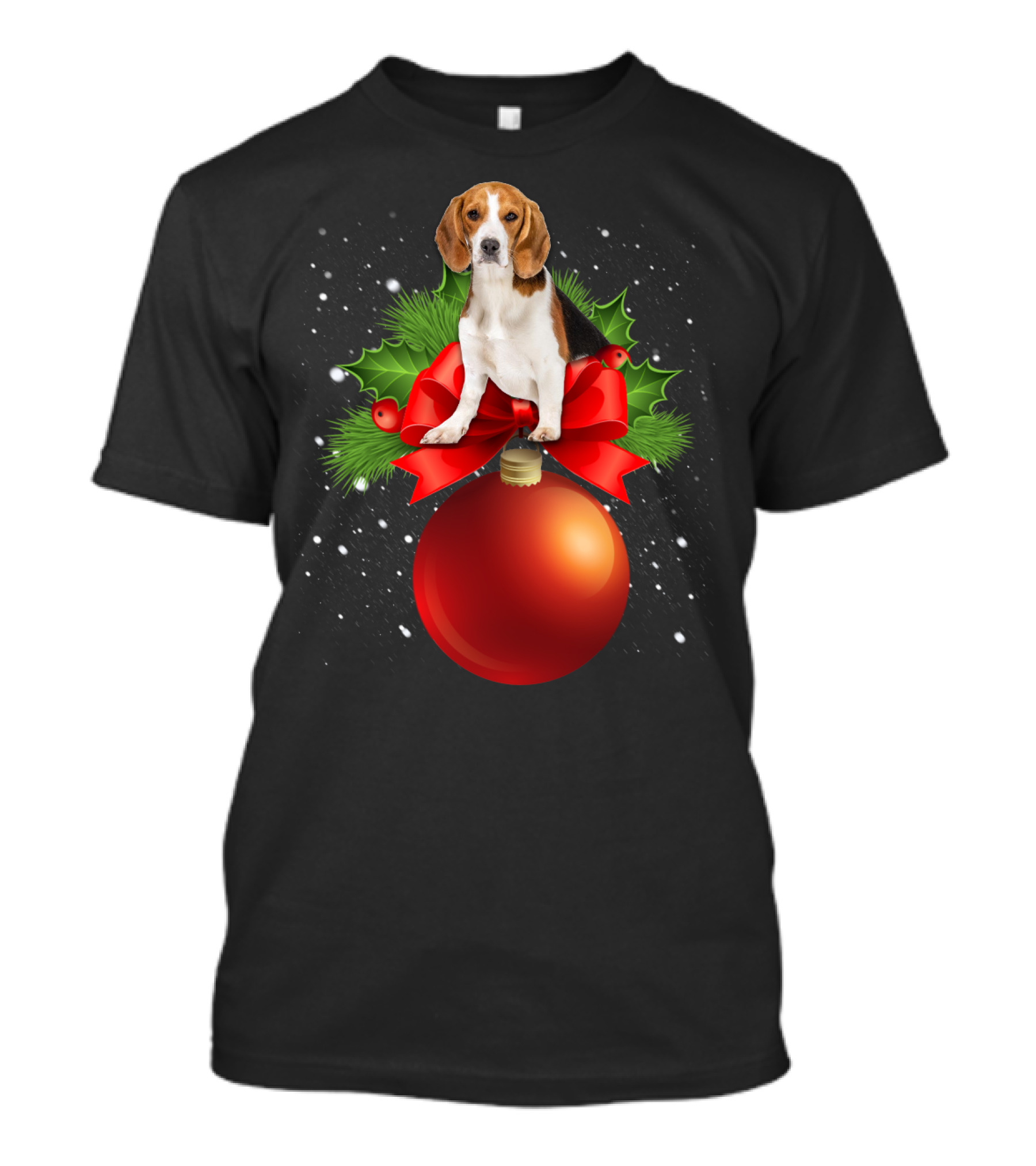 Beagle Red Christmas Ornament With Holly And Snowflakes T-Shirt