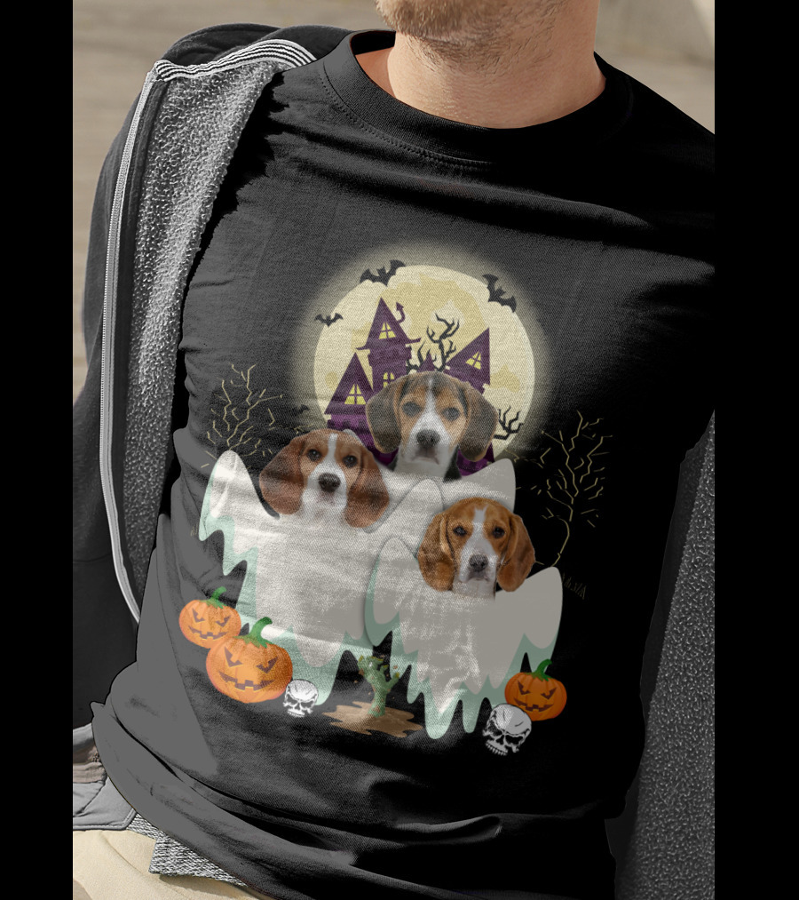 Beagle Halloween Ghosts Haunted House Pumpkins Bats Moon T-Shirt
