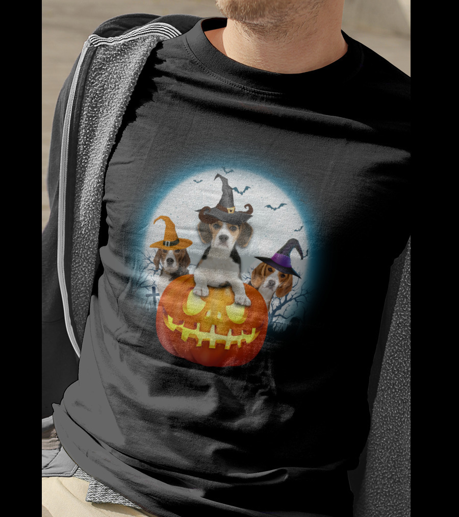 Beagle Pumpkin Halloween Witch Trio T-Shirt