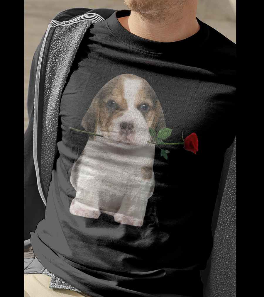 Beagle Puppy With Red Rose T-Shirt