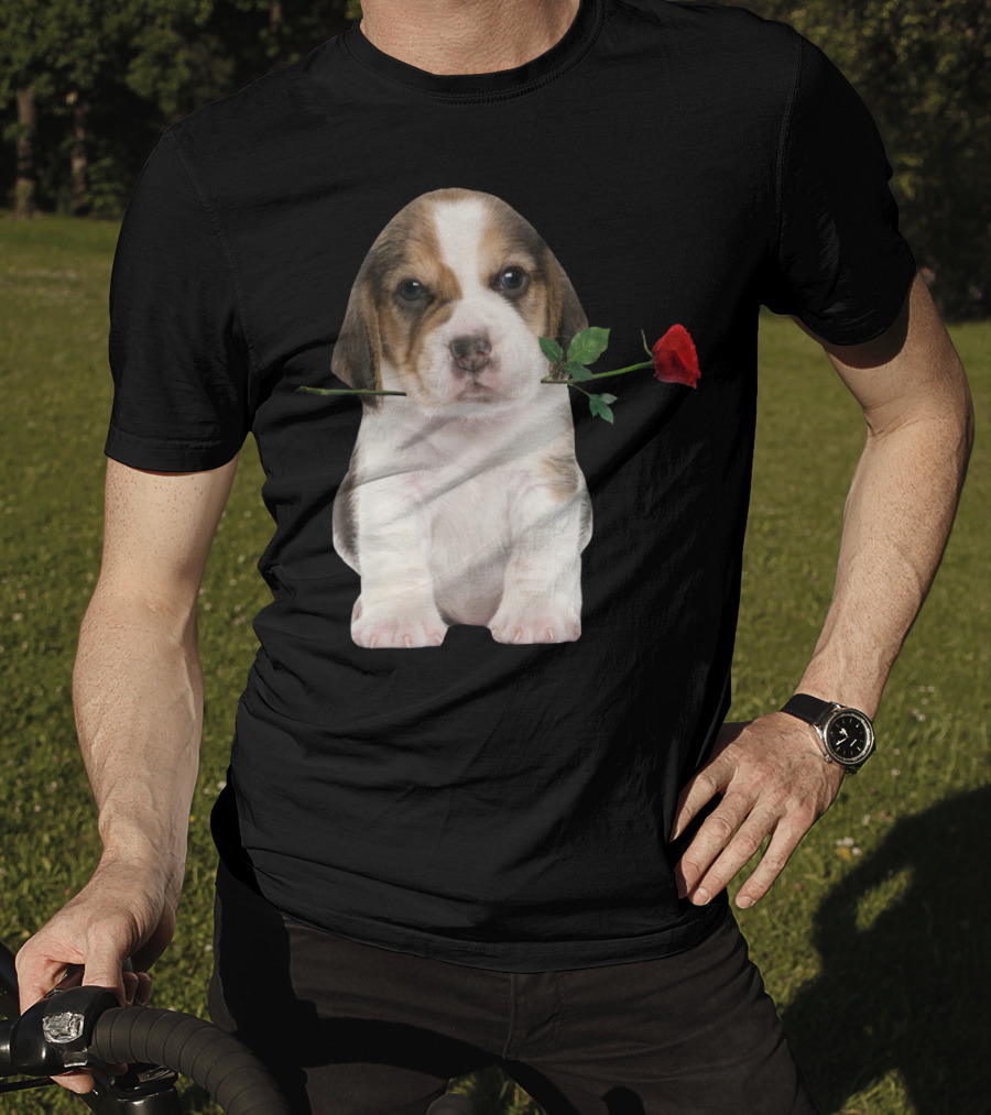 Beagle Puppy With Red Rose T-Shirt