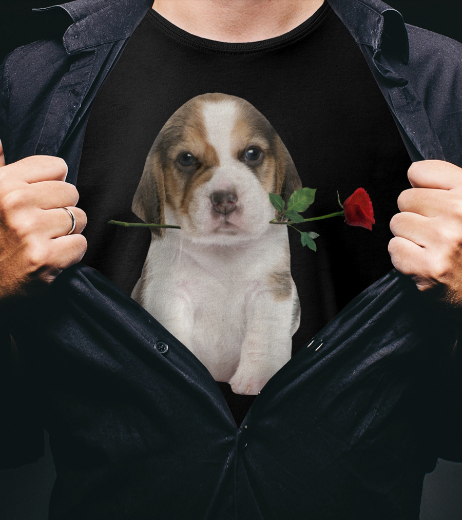 Beagle Puppy With Red Rose T-Shirt