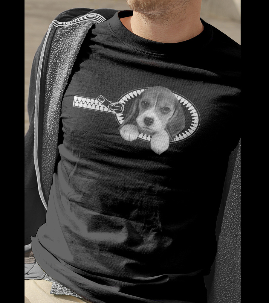 Beagle Puppy In Zipper Pocket T-Shirt