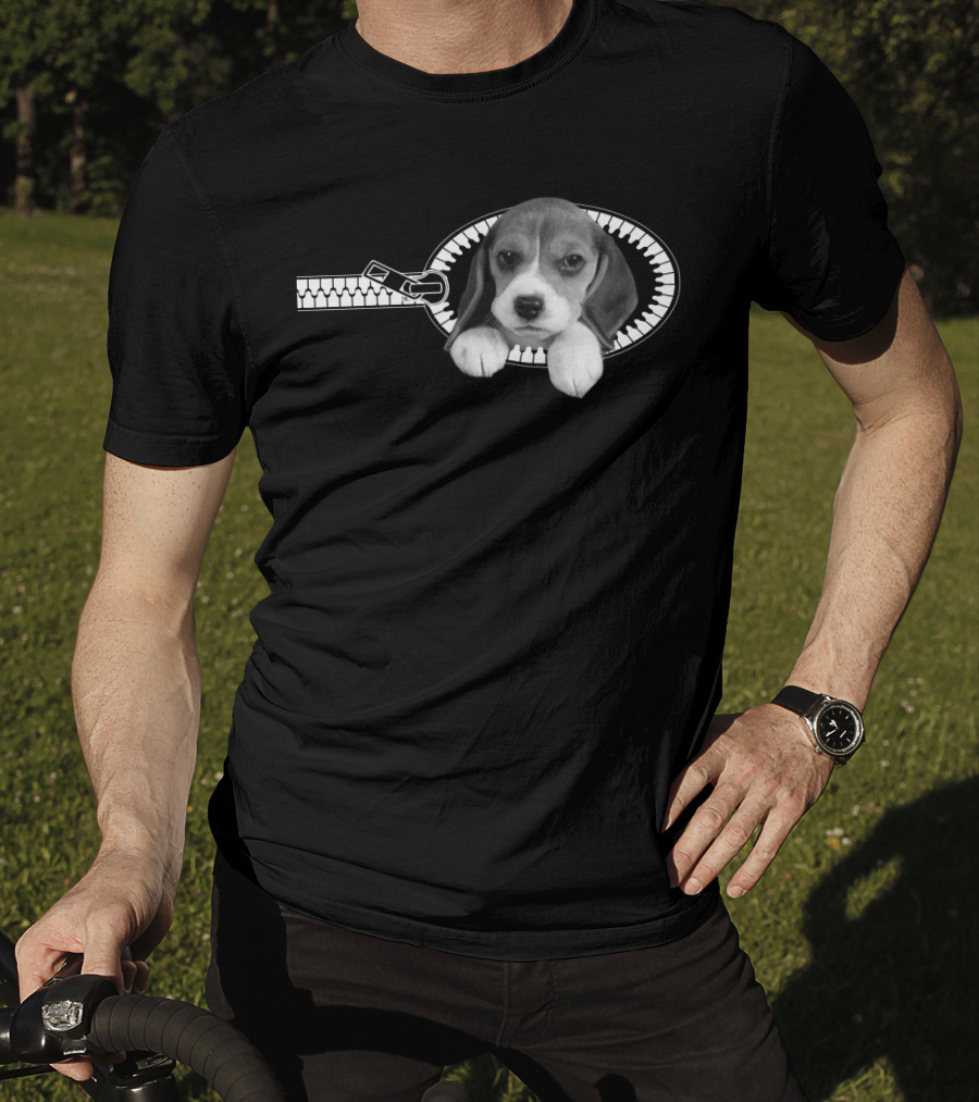 Beagle Puppy In Zipper Pocket T-Shirt