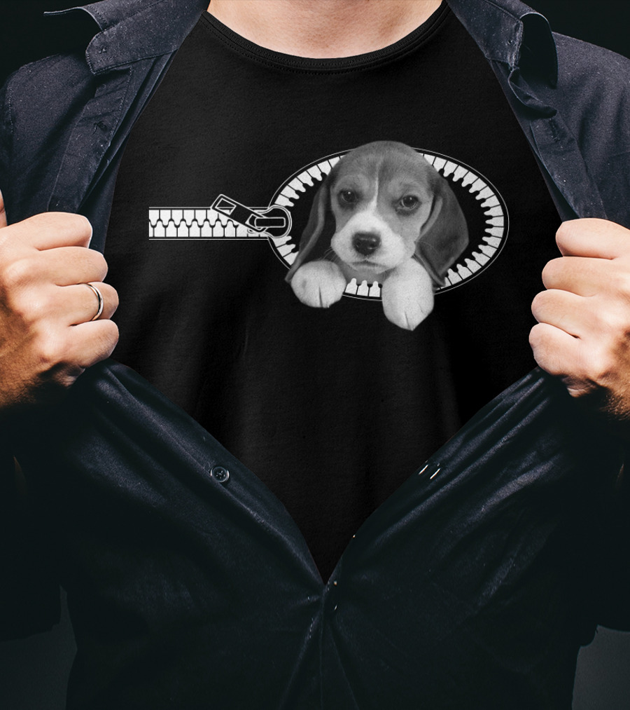 Beagle Puppy In Zipper Pocket T-Shirt