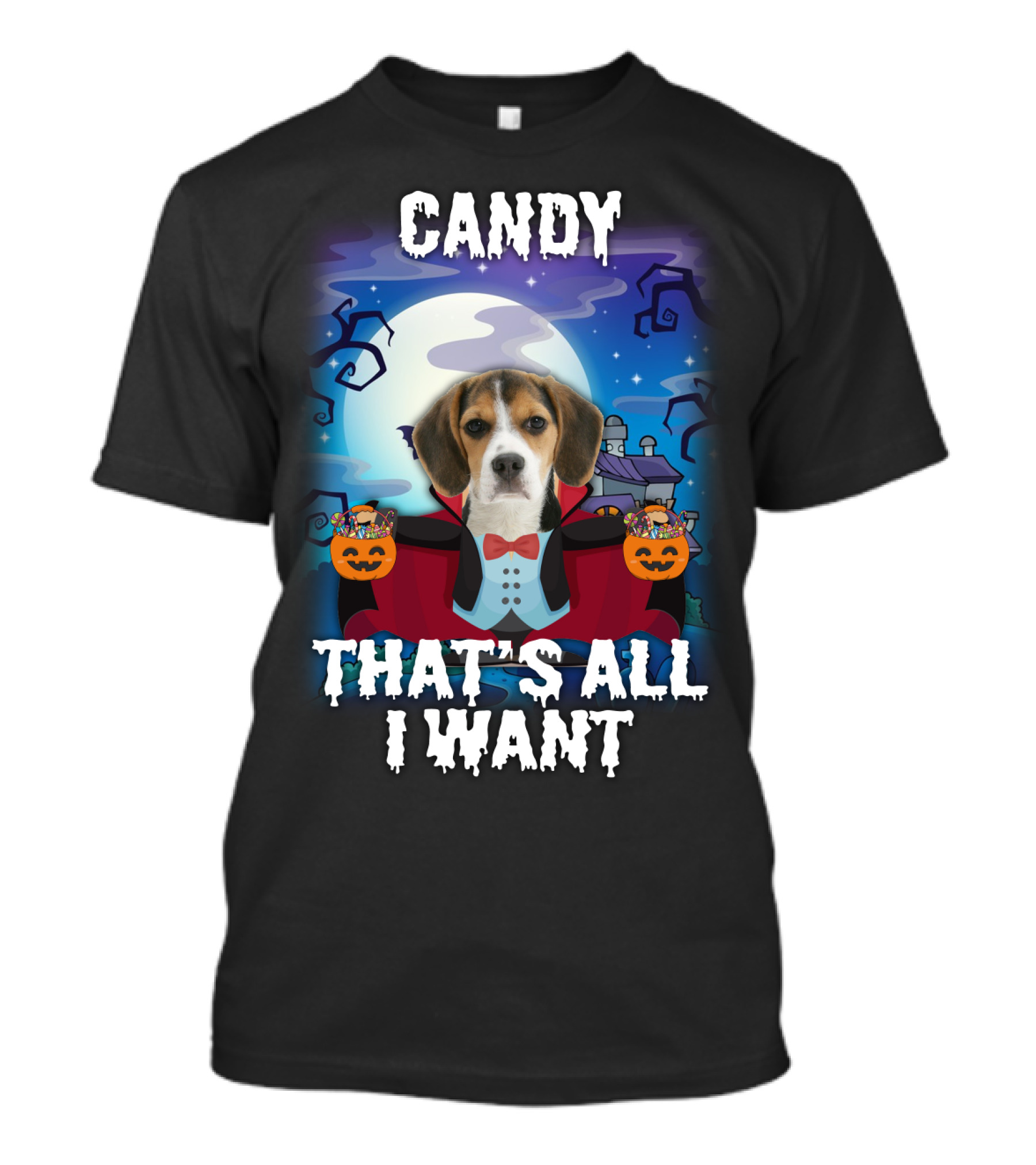 Candy Beagle Halloween Moonlit Mansion With Pumpkins T-Shirt