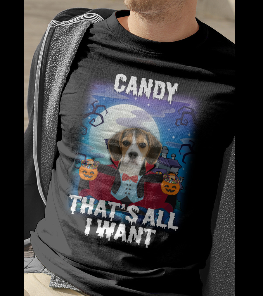 Candy Beagle Halloween Moonlit Mansion With Pumpkins T-Shirt