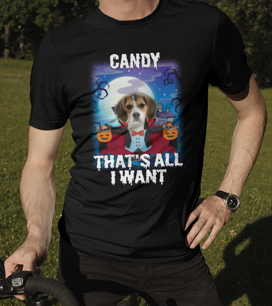 Candy Beagle Halloween Moonlit Mansion With Pumpkins T-Shirt