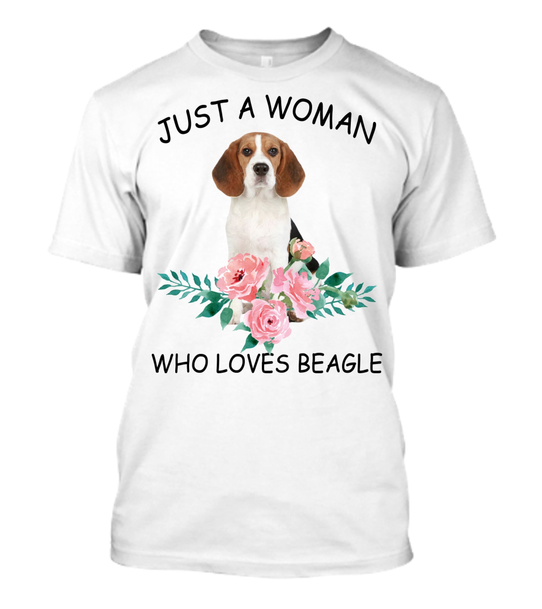 Just A Woman Who Loves Beagle With Pink Flowers T-Shirt