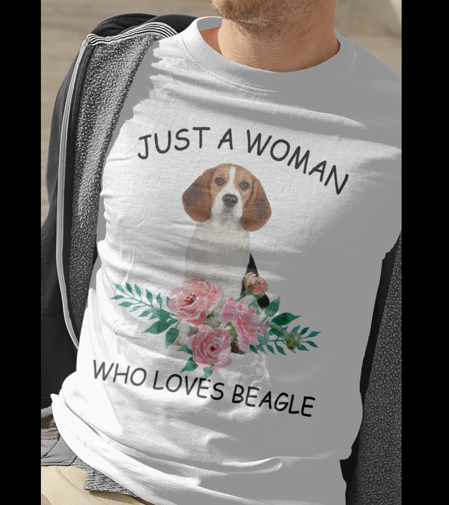 Just A Woman Who Loves Beagle With Pink Flowers T-Shirt