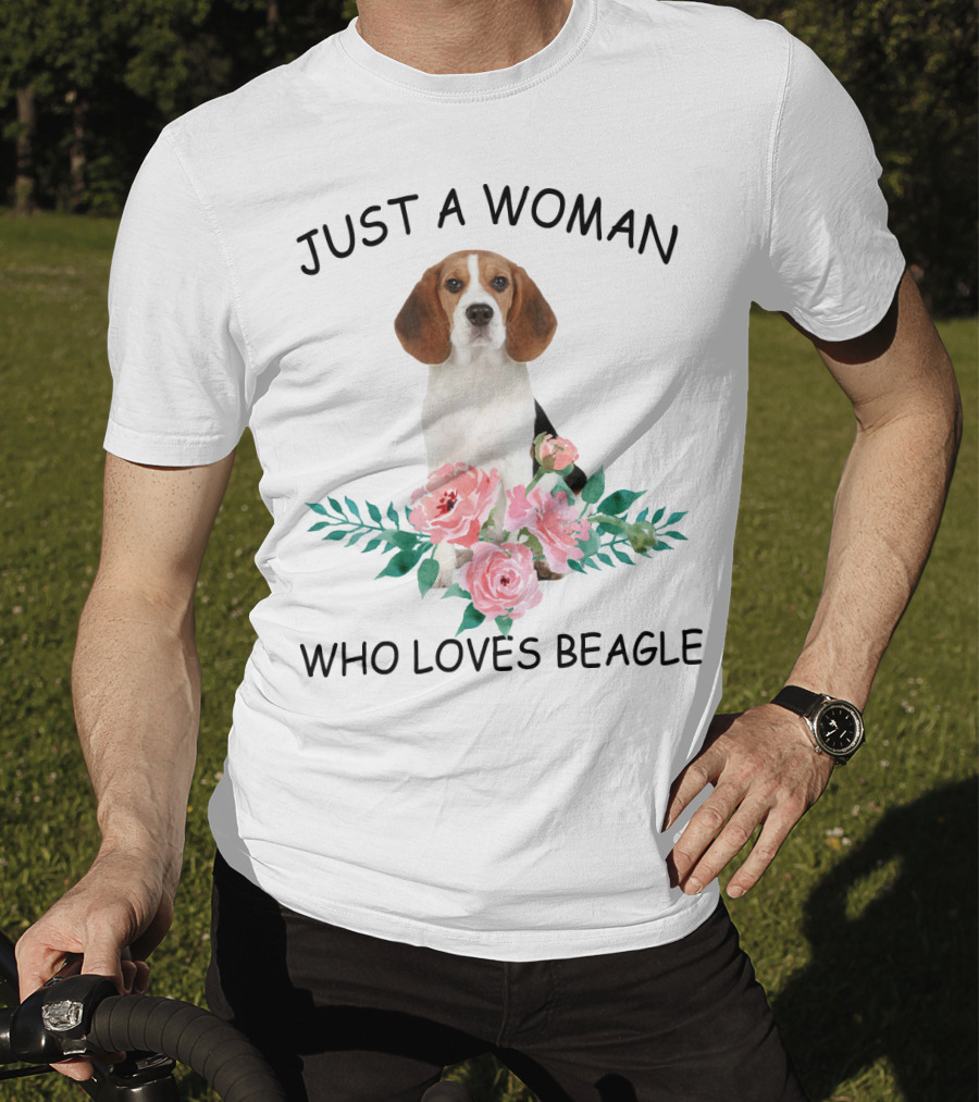 Just A Woman Who Loves Beagle With Pink Flowers T-Shirt