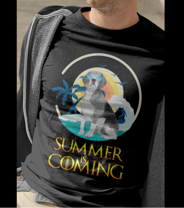 Summer Is Coming Beagle Sunglasses Beach Scene T-Shirt