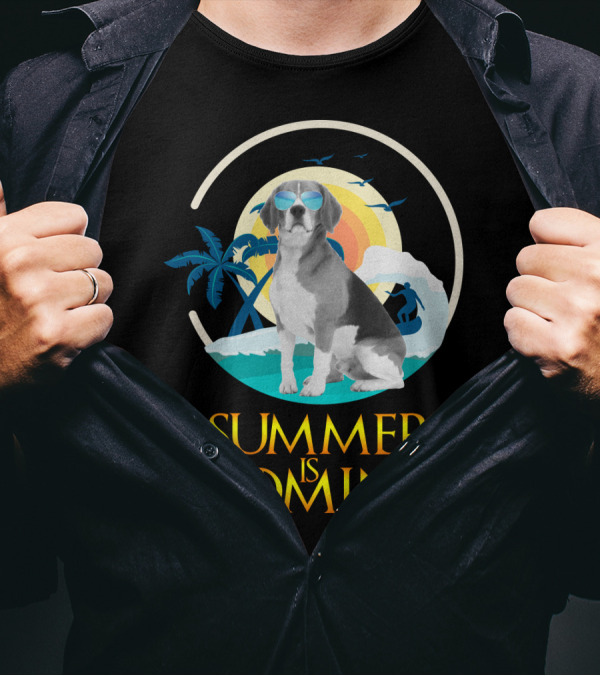 Summer Is Coming Beagle Sunglasses Beach Scene T-Shirt
