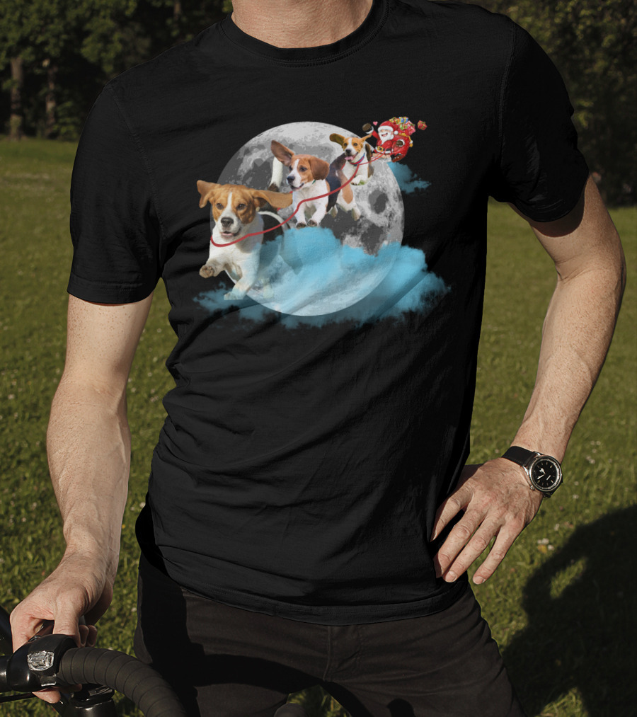Santa And Beagles On The Moon Journey T-Shirt
