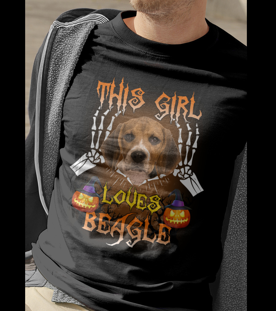 This Girl Loves Beagle Halloween Pumpkin Skeleton Dog T-Shirt