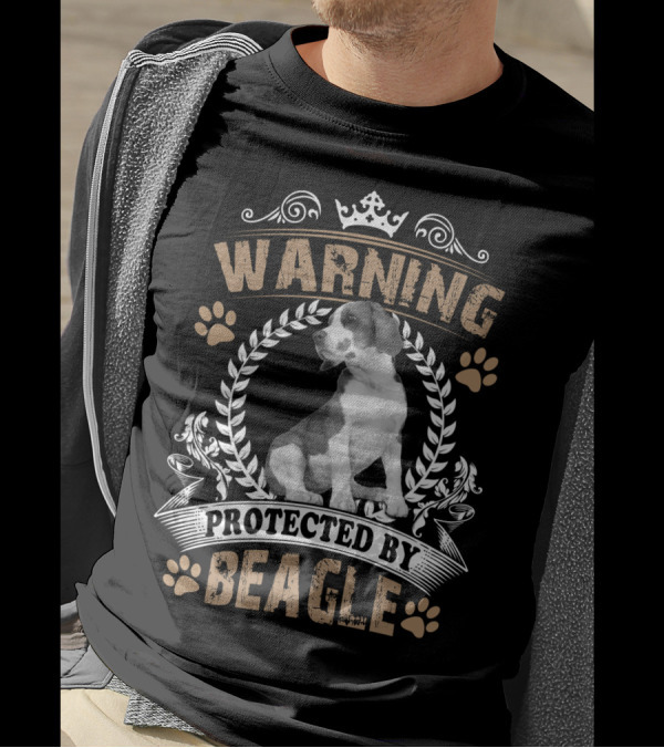 Warning Protected By Beagle Dog With Crown And Laurel Wreath T-Shirt