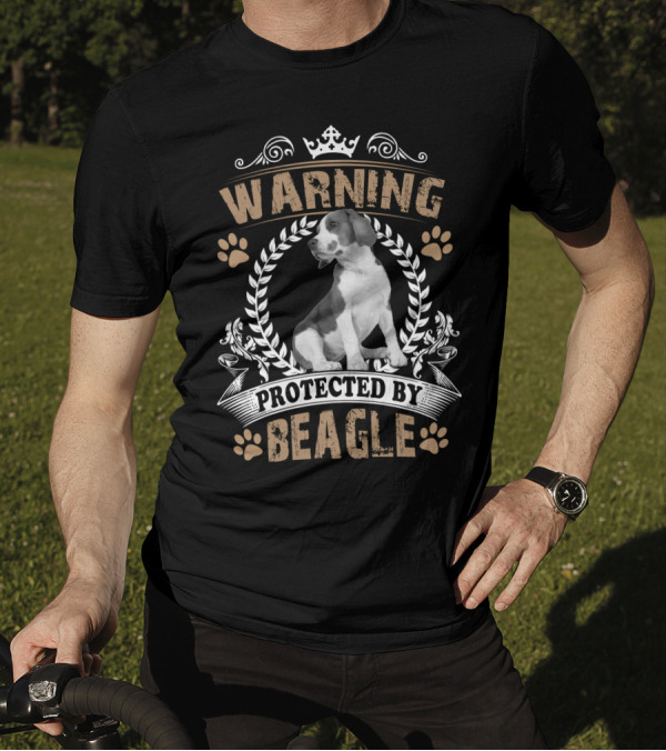 Warning Protected By Beagle Dog With Crown And Laurel Wreath T-Shirt