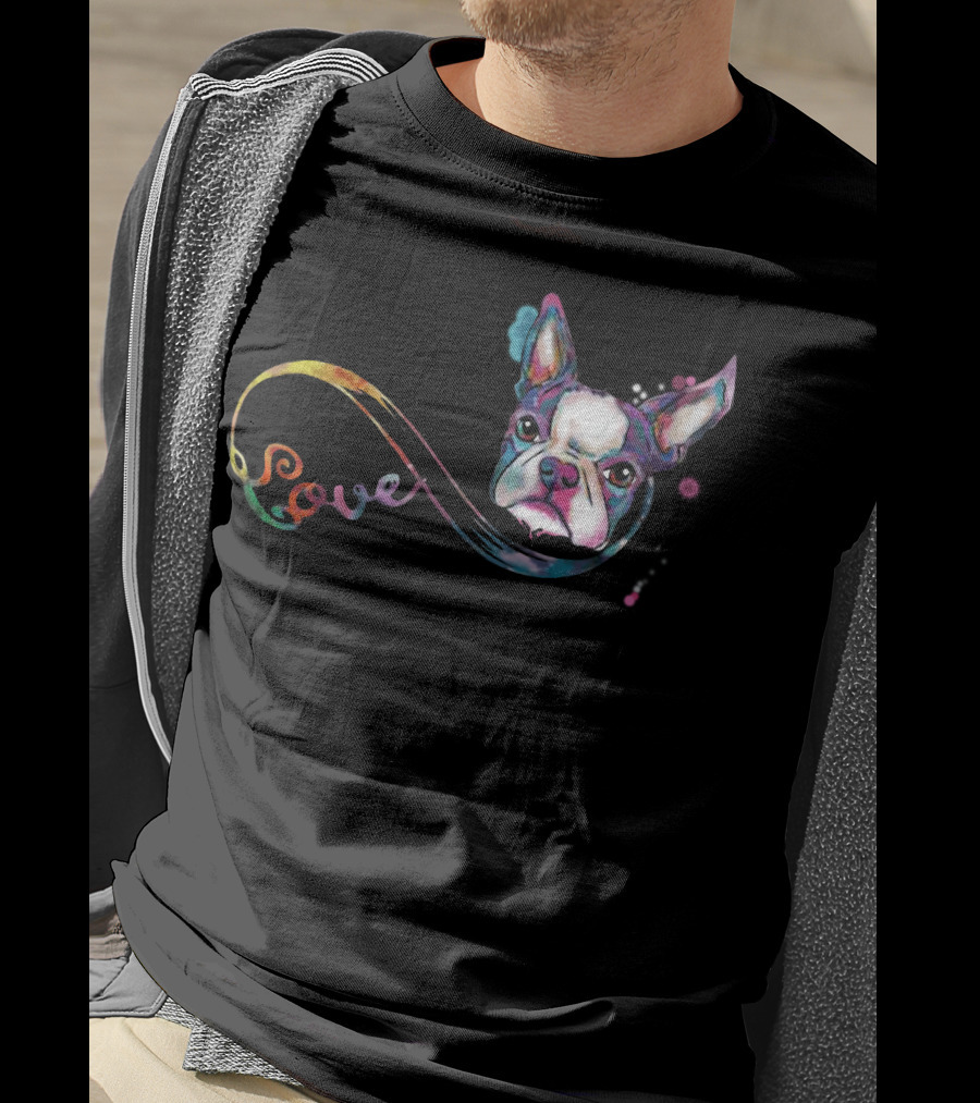 Love Boston Terrier Rainbow T-Shirt
